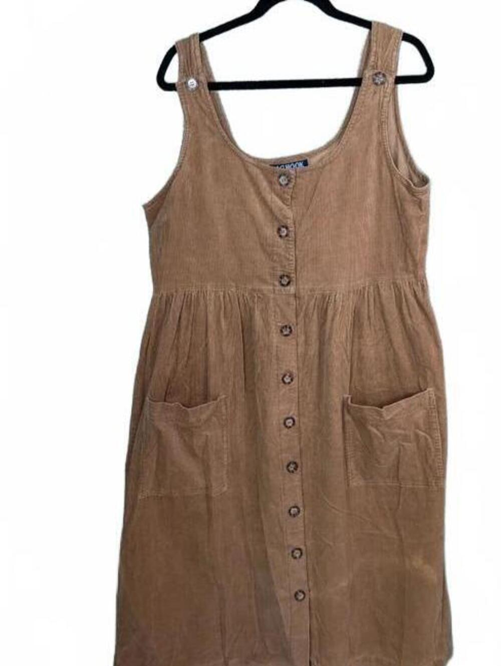 J.G Hook Vintage 90s Tan Brown Corduroy Overall Dress Size 14